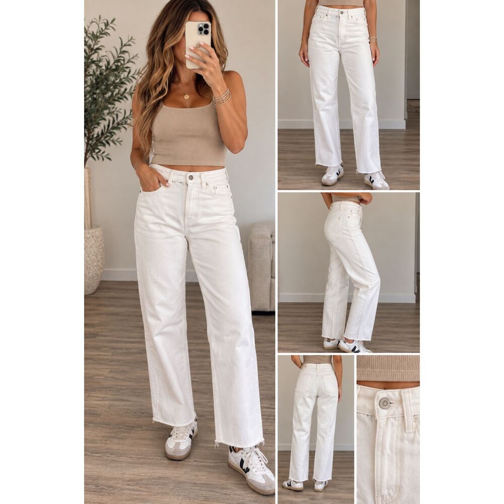Hollister White Straight-Leg High-Rise Jeans